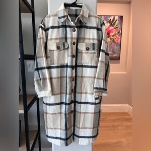 Plaid Longline Coat - Cream and Black